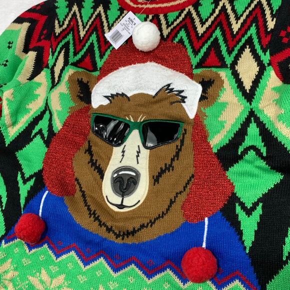 NWT Jollidays Ugly Christmas Sweater Beary Merry Mens Large Tall Santa Hat Bear - Picture 3 of 10